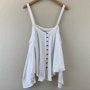 Free People Size Large White Ribbed Knit Spaghetti Strap Button Flowy Blouse